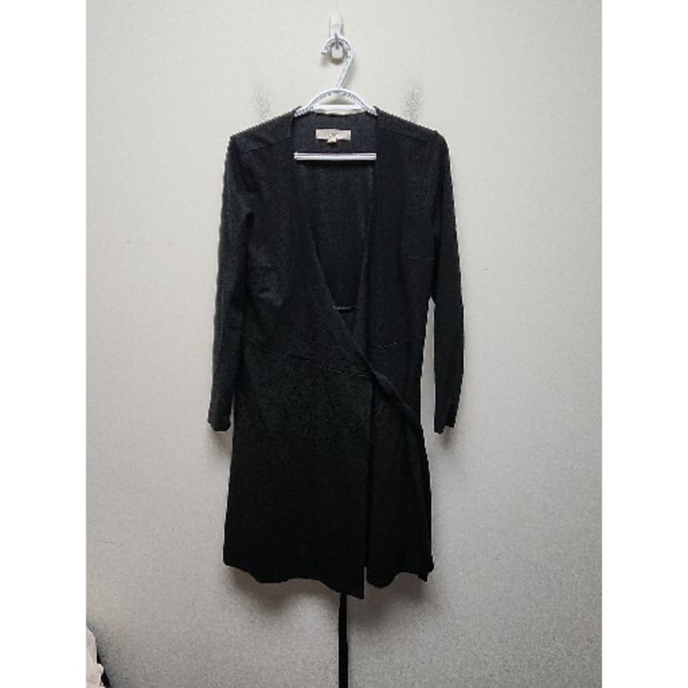 Loft Black Wrap Dress Womens Size Medium Knee Length Stretchy